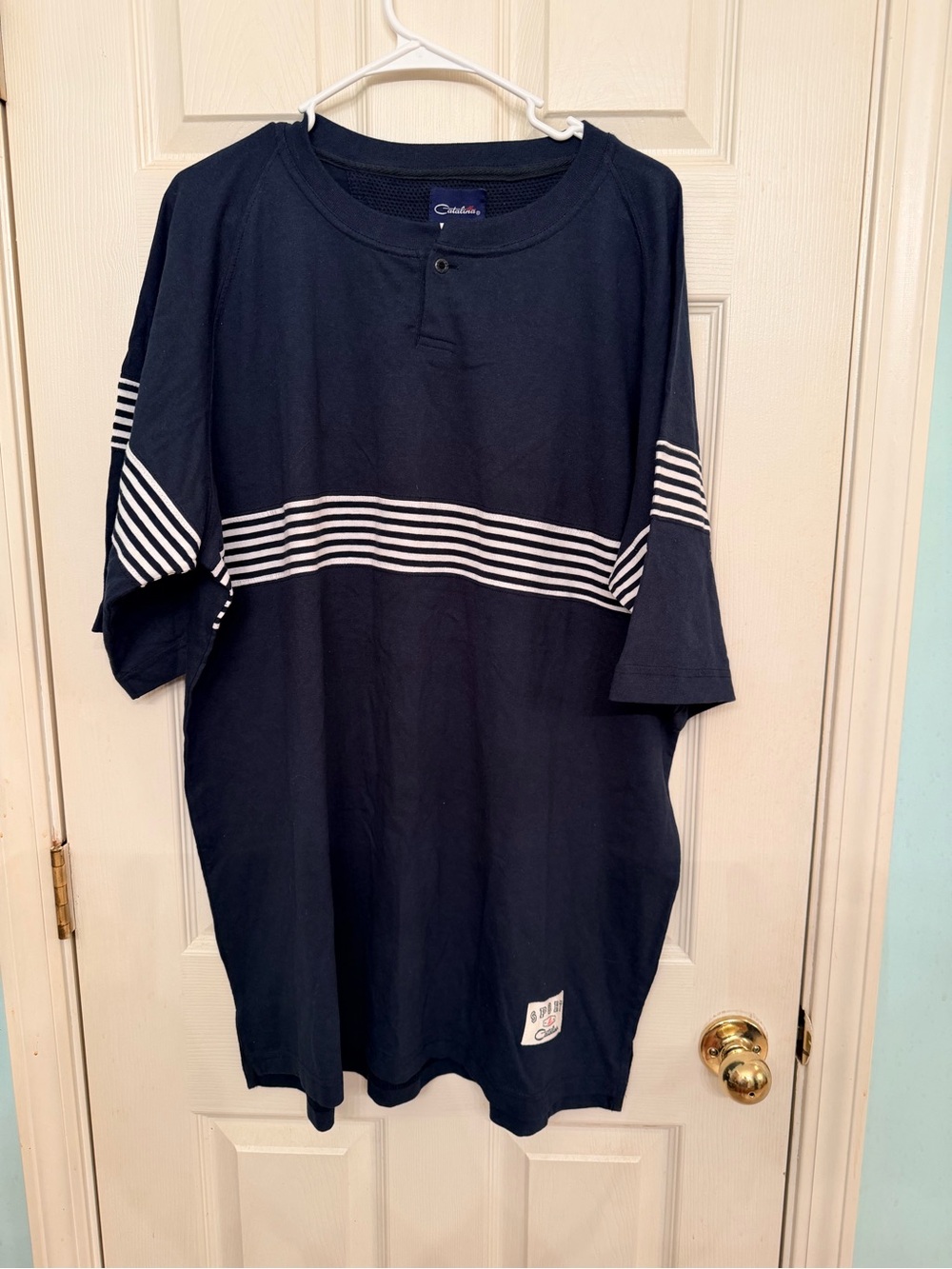 Catalina Navy Short-Sleeve Henley with White Stripes